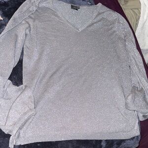 Worthington‎ Shimmering Silver Holidays V-Neck Sweater